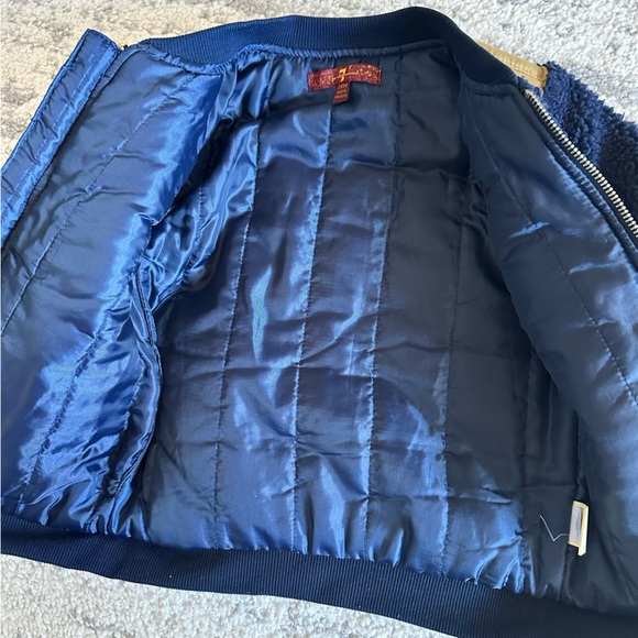 7 for all Mankind baby toddler navy and brown sherpa fleece zip up jacket 24M - Picture 3 of 6